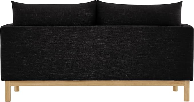 Meridian Furniture 157Black-L Langham Collection Mid-Century Modern Linen Textured Fabric Upholstered Loveseat Black Linen Textured Fabric Natural Finish Wood Base 66 W x 33.5 D x 33 H Black