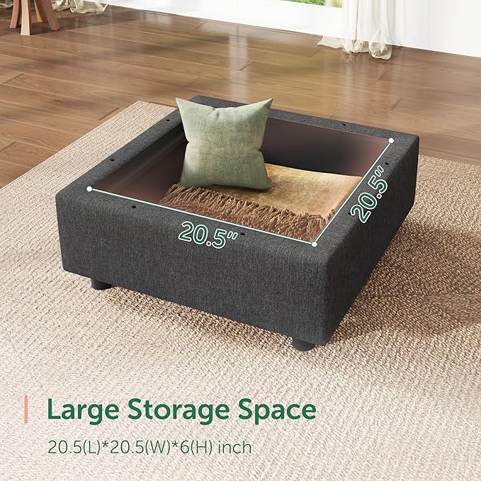 HONBAY Ottoman Module for Modular Sectional Sofa Couth Storage Ottoman Ottoman Bench for Living Room - Snowflake Velvet Grey