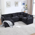 113.4 Deep Seat Sectional Cloud Sofa with an Ottoman Oversized U Shaped Modular Couch Large 5 Seater Corner Couches for Living Room Black Chenille