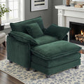 46 W Oversized Chair with Ottoman - Comfy Accent Chair and Ottoman Set Single Corduroy Large Armchair with Extra Thick and Deep Seat Modern Cloud Chaise Lounge for Living Room(Green)