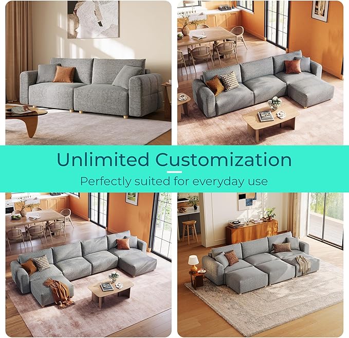 LINSY HOME Cloud Couch Sectional Modular Sofa Sectionals for Living Room Bedroom 91 2 Seater Love Seat Couch Deep Seat Cozy Couch Luxury Chenille Sofas Grey
