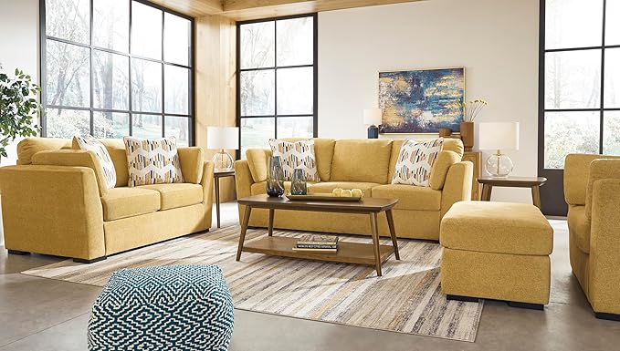 Signature Design by Ashley Keerwick Scandinavian Sofa with 4 Toss Pillows Yellow