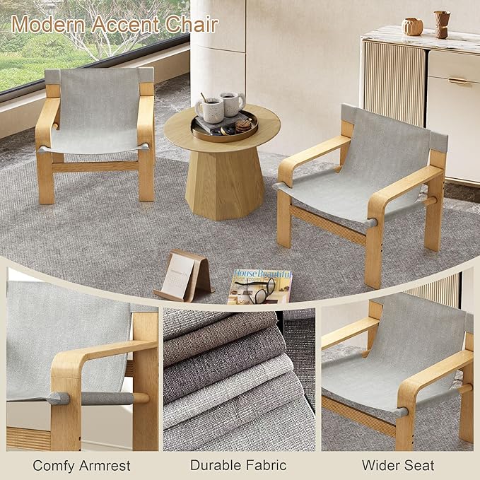 Ball &amp Cast Mid-Century Lounge Living Room ChairsAccent Chair Wide Armrest with Comfortable Linen Fabric Armchair &amp Rubber Wood FrameDetachable and Washable Seating Furniture for ReadingLig