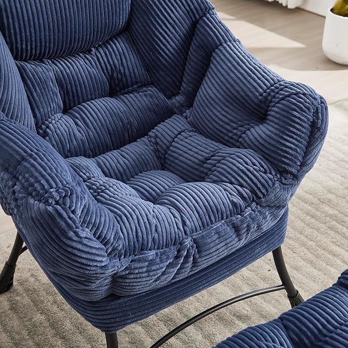 31.5 Lazy Chair1 OttomanLeisure Upholstered Sofa ChairModern Reading ChairLounge Accent Chair with Side Pocket for Small ApartmentLiving RoomBedroomOfficeNavy Blue