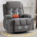 Massage Recliner Chair with Vibration Massage and Lumbar Heating for Living Room Swivel Rocker Recliners Single Sofa with Side Pocket &amp 2 Cup Holders Soft Comfort Ergonomic Design (Grey)