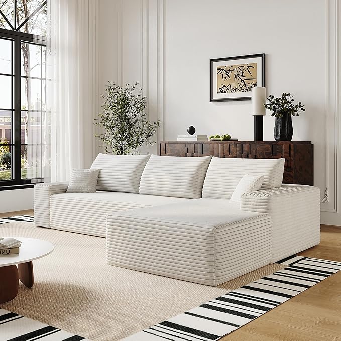 Eafurn Oversized L Shape Modular Sectional Sofa with Right Facing Chaise LoungeWide Deep Seat Compressed Corner CouchMinimalist Corduroy Upholstered Boneless Lounge Sofa Couch | Breathable material