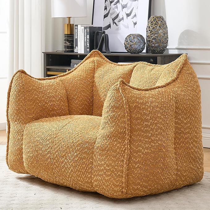 BROVAVE 47 Upholstered Lounge ChairChenille Single Sofa ChairBean Bag Chair for Living RoomYellow