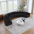 KEIKI Chenille Curved Sectional Sofa 6 Seat Symmetrical Modular Semi Circular Modular Couch Deep Seat Tufted Corner Sofa for Living Room Lobby Black