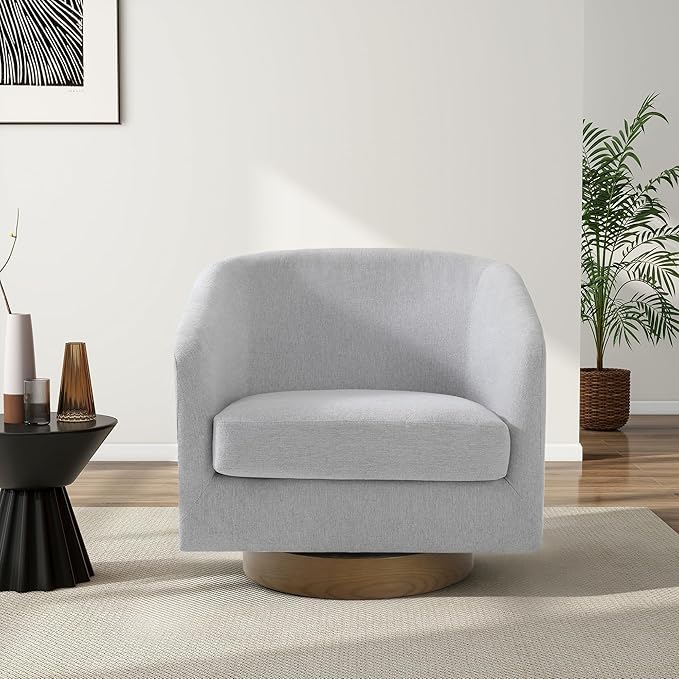 Swivel Barrel Chair Modern Round PU Leather Accent Armchair for Living Room Bedroom Oversized Comfy Club Reading Chairs for Adults (Chenille Beige Set of 2)