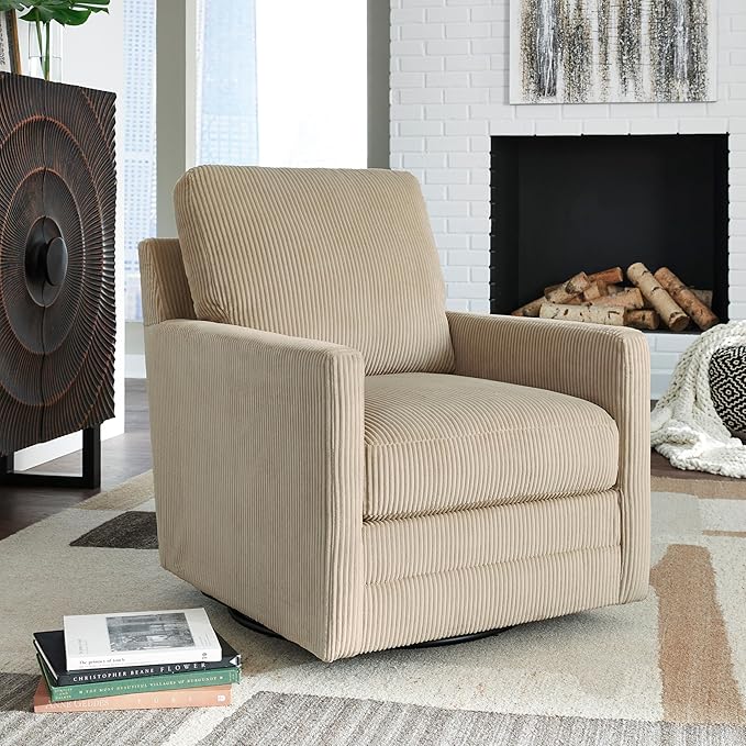 Signature Design by Ashley Icaman Contemporary Swivel Chair with Removable Cushions Light Brown