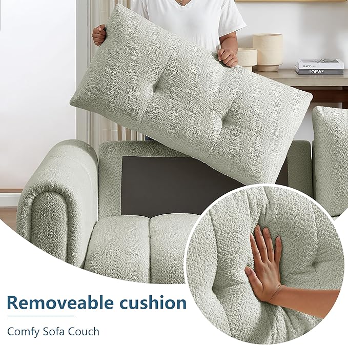 91.5 Sofa Couch w/Medium Firm Seat Cushion Tufted Back and Deep Seats &amp Chenille Fabric 3 Seater Couch Sofa for Living Room Apartment Lounge Office (Light Green)