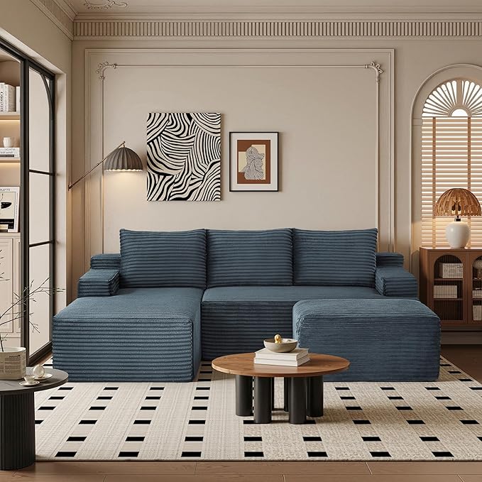 96''Sectional Couches for Living RoomModern Modular Sectional SofaUpholstered Boneless Couch Comfy Cloud Couch with L Shaped Chaise (Dark Grey 96''W Left Facing Chaise+Ottoman)