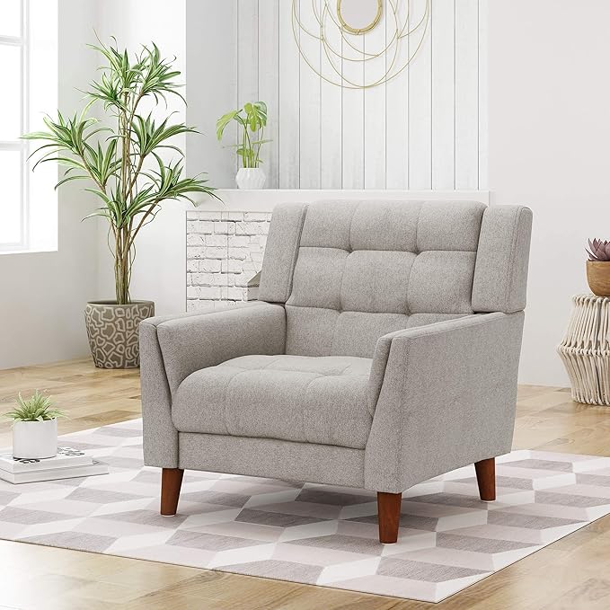 Christopher Knight Home Evelyn Mid Century Modern Fabric Arm Chair Beige &amp Walnut (305538