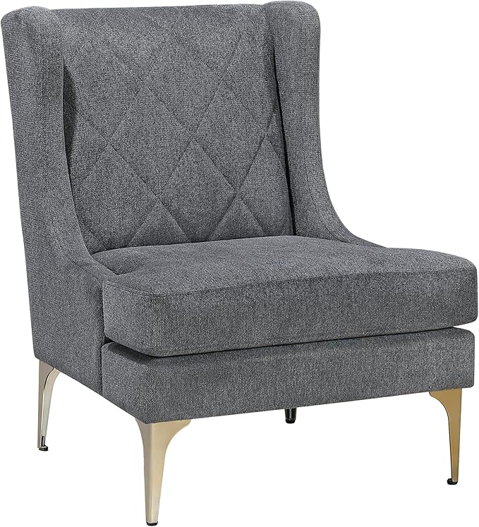 Lexicon Modern Accent Chair Living Room Chenille Upholstered Single Sofa Chair with Gold Metal Legs Wing Back &amp Diamond Stitched Back Armchair for Bedroom/Office/Waiting Room Dark Gray