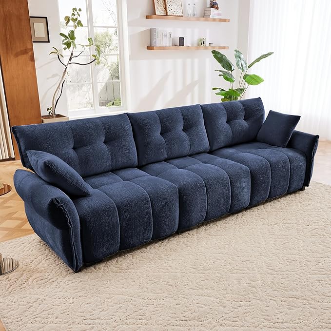 mikibama Oversized Modular Sectional Sofa110 Chenille 3-Seat CouchModern 3 Seater Sofas for Living RoomComfy Large Couches with Deep Seat for Apartment(Blue)