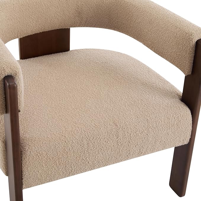 Christopher Knight Home Nettie Modern Accent Chair for Living Room Boucle Fabric Single Lounge Sofa Chair with Wooden Frame Comfy Reading Chair for Bedroom Lounge Armchair with Cushion Dark Beige