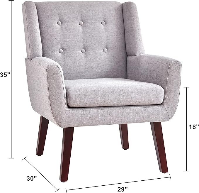 HUIMO Accent Chair Set of 2 Arm Chair Button Tufted Upholstered Reading Chair Linen Fabric Mid Century Modern Chairs for Bedroom Living Room Chair(2Light Grey)