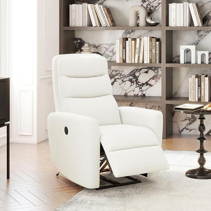 Jennifer Taylor Home Bloomy 35.5 Power Recliner High-Back Nursery Lounge Chair Chiffon White Boucle