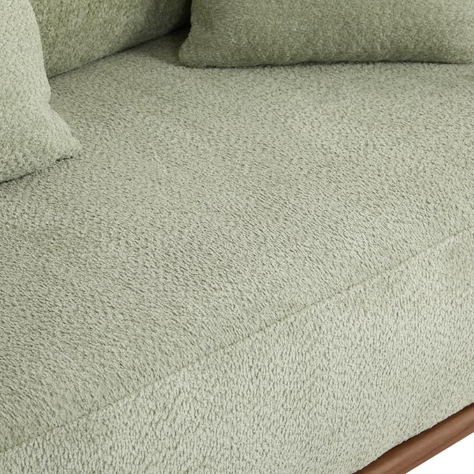 Christopher Knight Home Yule Living Room Wooden 3-Seater SofaBoucle Fabric Upholstered Lounge Sofa CouchHome Office/Bedroom Sofa Chair with Accent PillowComfy Reading Cloud SofaLight Green + Brown