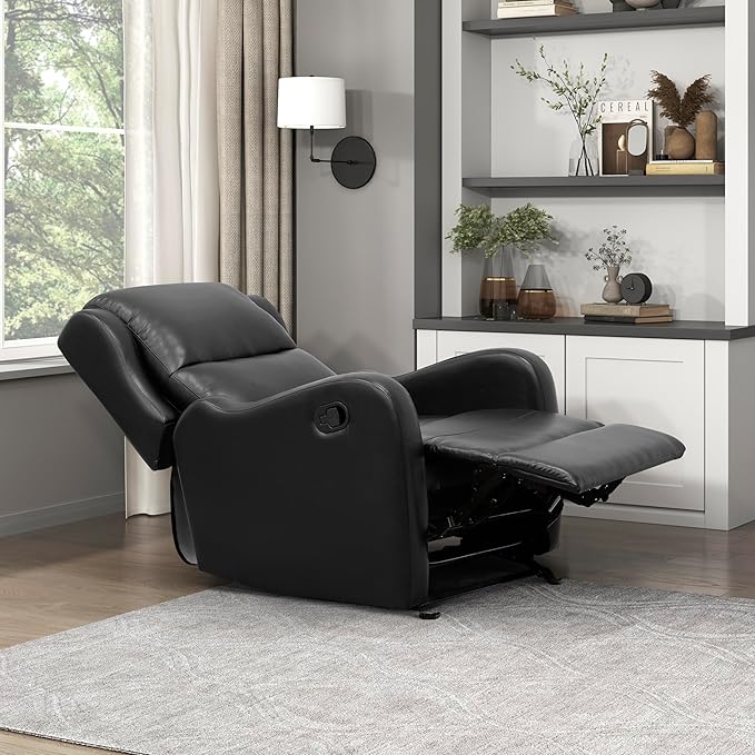 Lexicon Manual Glider Recliner Chair Reclining Sofa Chair Home Theater Seating Manual Glider Recliner for Living Room/Office/Apartment Easy Assembly Black Faux Leather