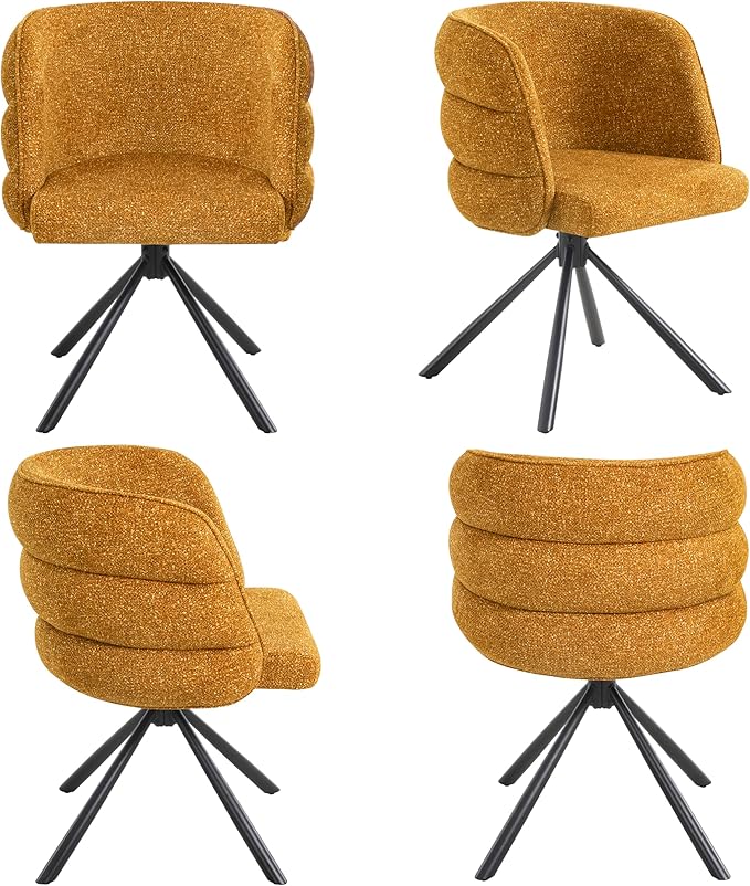 KEIKI 270° Swivel Home Office Desk Chairs Set of 2Modern Dining Chairs Upholstered Bedroom Chairs with Metal BaseMakeup Chair for Vanity for Living Room Bedroom Orange