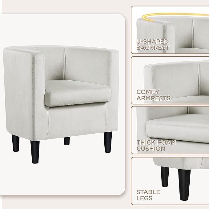 Yaheetech Velvet Accent Chair Modern and Comfortable Armchairs Upholstered Barrel Sofa Chair for Living Room Bedroom Waiting Room Beige 2pcs
