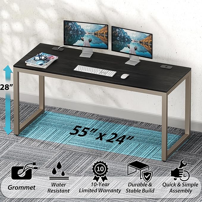 SHW 55-Inch Commercial-Grade Office Computer Desk Espresso
