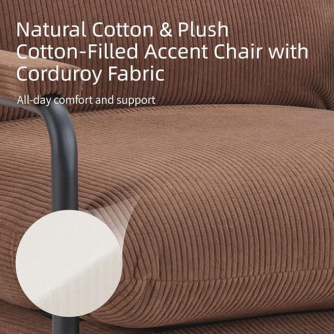 Softa Modern Accent Chair Reclining Chair with Adjustable Backrest Corduroy Chair with Metal Frame Comfy Lounge for Living Room Bedroom Office (Brown)