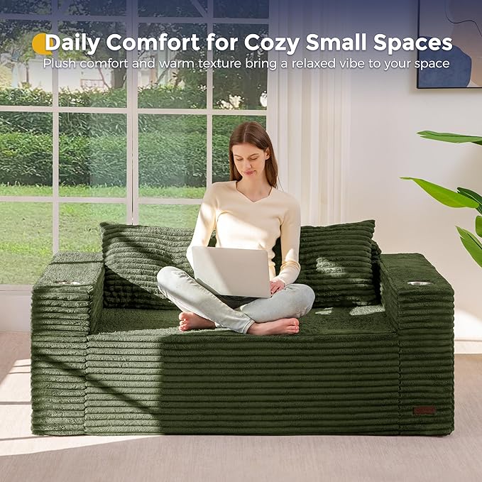 MAXYOYO Boneless Sofa Couch for Adults Upholstered Floor Sofa with Armrests Loveseat Couch with Cushion &amp Pillows Sofa in A Box Large Bean Bag Couch for Bedroom Living Room