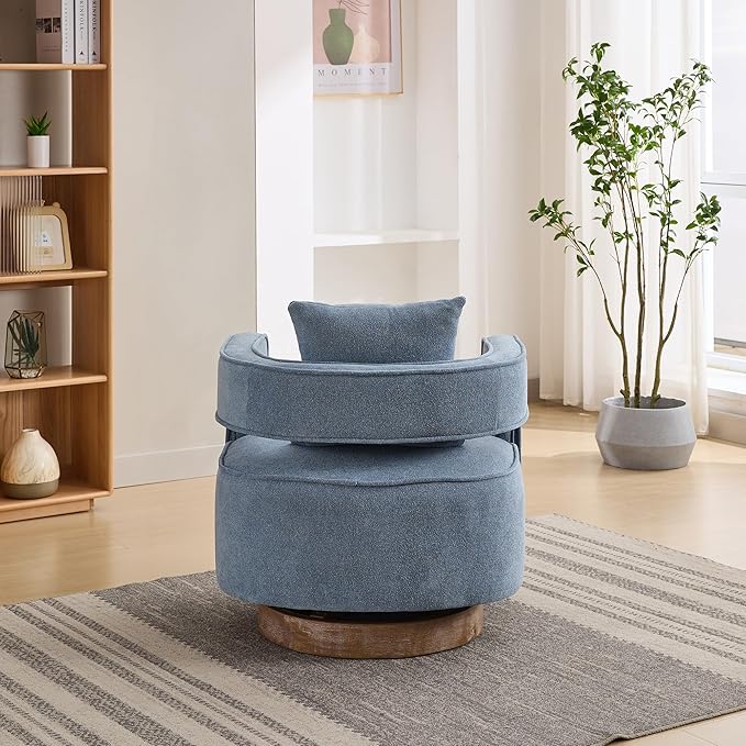 29.1 W Swivel Accent Chair with Open Back Modern Comfy Sofa Chair with Rubberwood Base 360 Degree Comfy Lounge Reading Armchair for Living Room Bedroom Nursery Office or Club (Pale Blue)
