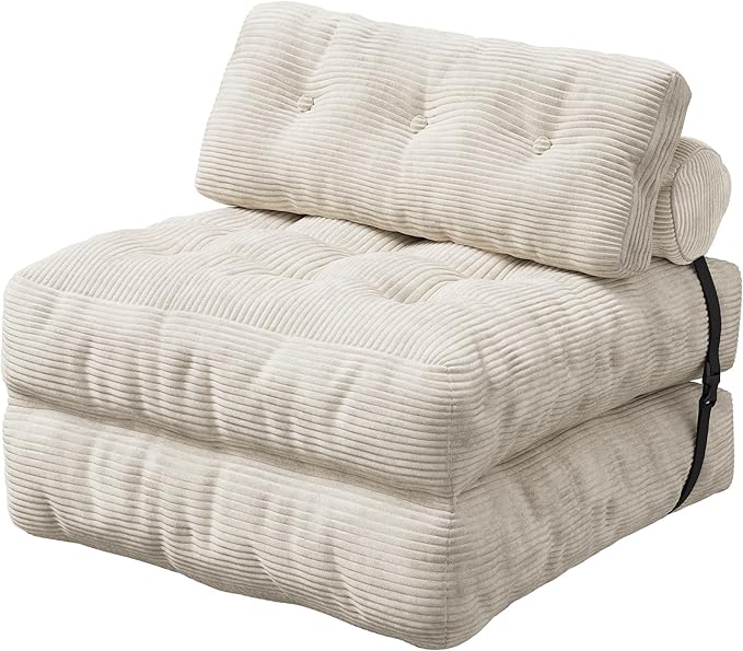 WLIVE Folding Sofa Bed for Living Room Boneless Chair Folding Chair Bed Bean Bag Chairs for Adults Pull Out Sofa Bed Dorm Bedroom Beige