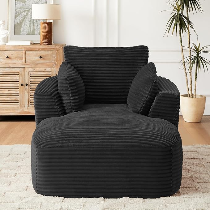 45.3W Boneless Chaise Lounge Sofa Chair Indoor Oversized Corduroy Reading Cloud Couch with Soft Pillows Comfy Single Seat Floor Sleeper Sofa Bed for Living Room Apartment Office Small Spaces