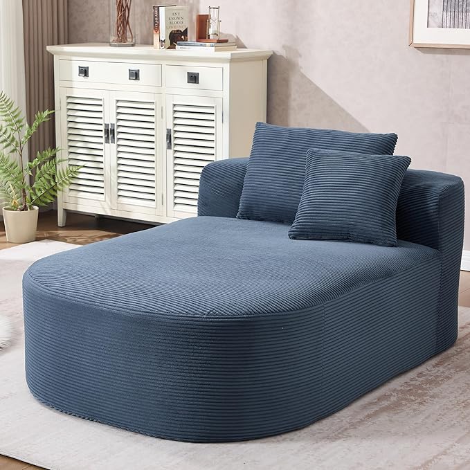 Boneless CouchComfy Fluffy Sofa BedUpholstered Sleeper Sofa with Throw Pillows and ArmrestsCorduroy Plush Cloud Lounge Chair (Blue 67 Chaise Lounge Chair)