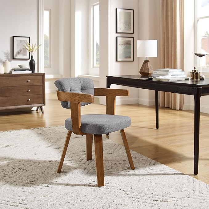 Art Leon Mid Century Modern Dining Chairs - Set of 2 Comfy Fabric Upholstered Dining Chairs Home Office Chair No Wheels Accent Arm Chair with Wood Legs for Kitchen Living Room Bedroom Gray/Walnut