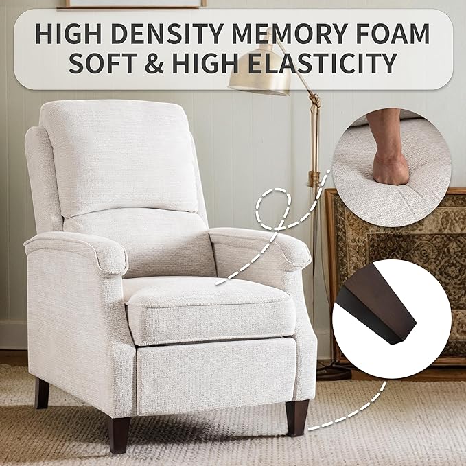 VKNOW Recliner Chair Fabric Recliner with Soft Armrest Home Theater Seating with Adjustable Push Back and Lumbar Support Single Sofa for Adults Lounge Chair for Living Room Bedroom（Beige）