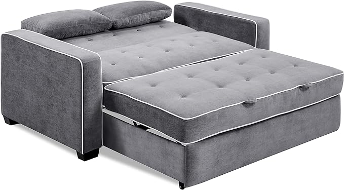 Serta Ainsley 66.5 Convertible Sleeper Loveseat Full Size Dreamcoil Comfort Soft Woven Fabric Charcoal