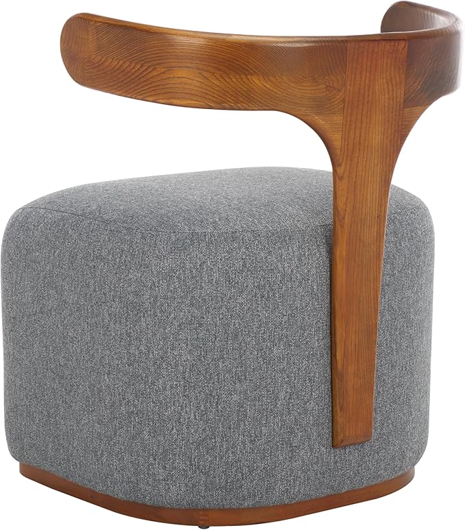 SAFAVIEH Home Collection Oreus Mid-Century Modern Grey Linen/Brown Walnut Solid Wood Accent Chair