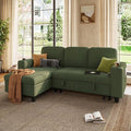 LINSY HOME Pull Out Sleeper Sofa Sectional Couches for Living Room L Shaped Plush Corduroy Couch with Storage&ampUSB Charging Convertible Cloud Sectional Sofa Bed for Apartment Green