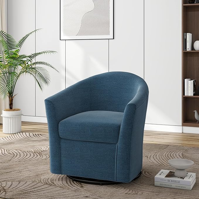 Swivel Accent Chair Armchair Modern Round Single Sofa Seating Comfy Reading Barrel Chairs for Living Room Bedroom (Blue Set of 2)
