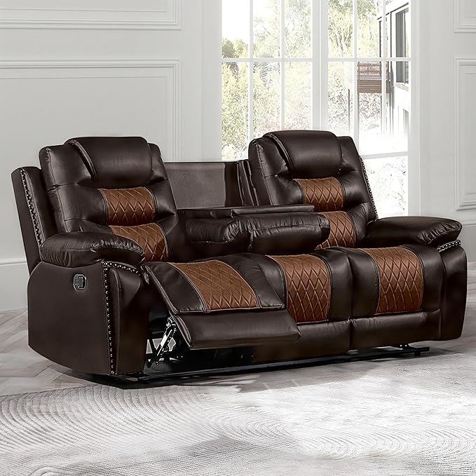 New Classic Furniture Nikko Faux Leather Manual Sofa with Dual Recliner Brown