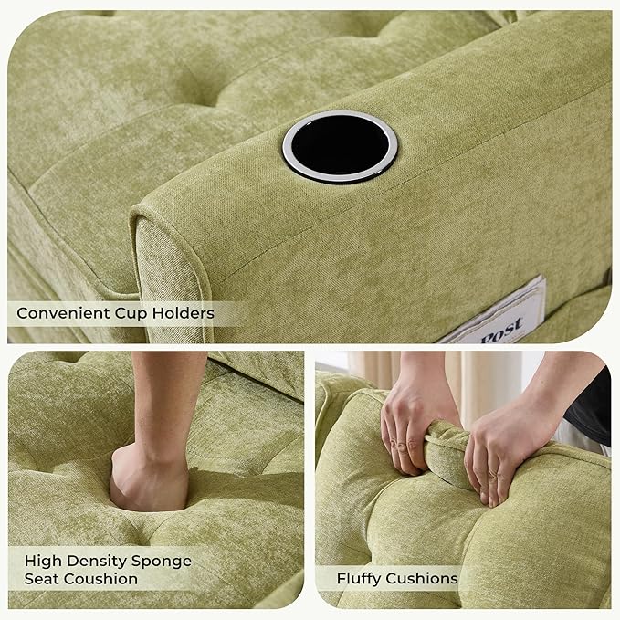 Convertible Sofa Bed Pull Out Loveseat Sleeper CouchLinen Fabric 2 in 1 Folding Couch Bed Fold Out Floor Futon Couches with Cup Holder for Living Room BedroomSmall Space Green