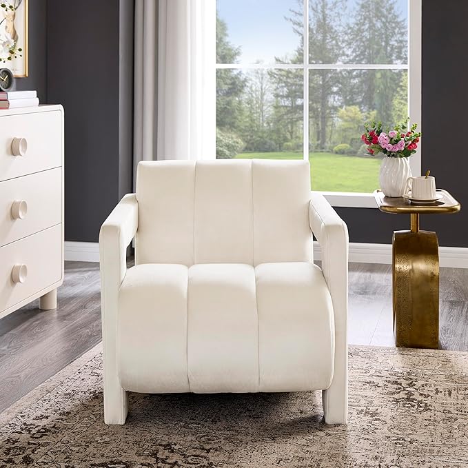 Roundhill Furniture Velmor Contemporary Velvet Accent Armchair Ivory