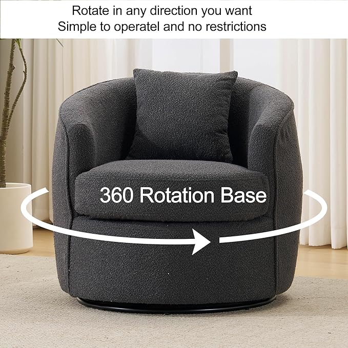 Swivel Barrel Chairs 32 Inches Wide No Assembly Round Upholstered Armchairs Accent Chairs Single Sofa Chair for Living Room (Dark Grey Set of 1)