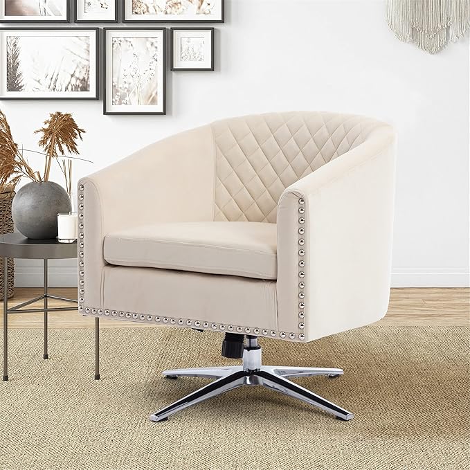 Swivel Barrel Chair Living Room Chair with Nailheads and Metal Base