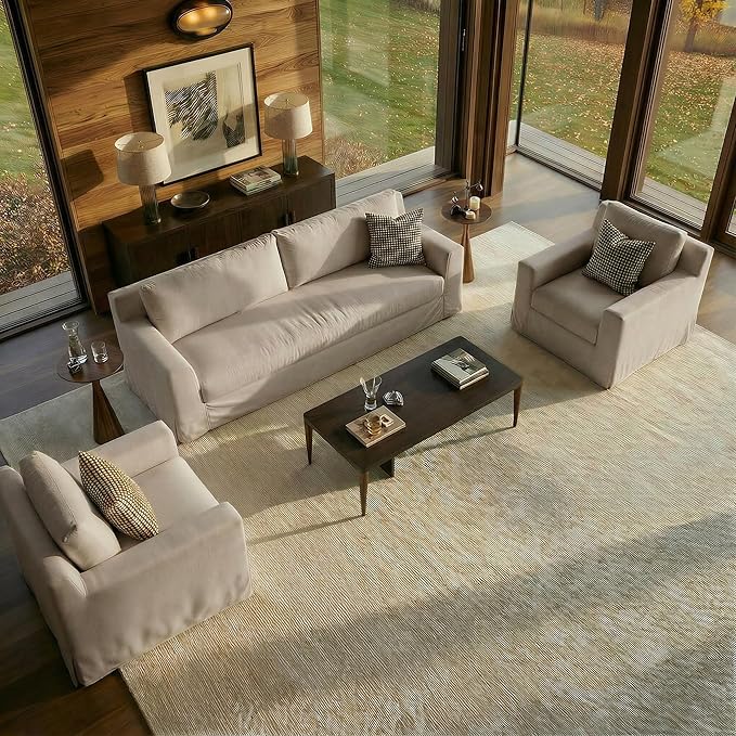 Modern Slipcovered Sofa with One-Piece Easy Removable Washable Fabric Cover Minimalist Upholstered Deep Seat Cloud Couch for Living Room 2 Seater/Loveseat 80 Width with Ottoman - Grey