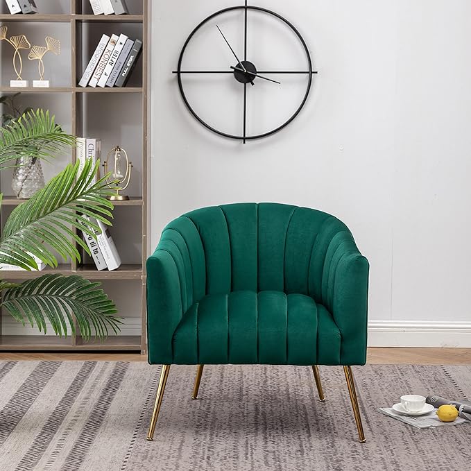 Modern Velvet Tub Chair Armchairs Barrel Accent Dinning Chair with Gold Plated Metal LegsThick Soft Padded Seat for Living Room