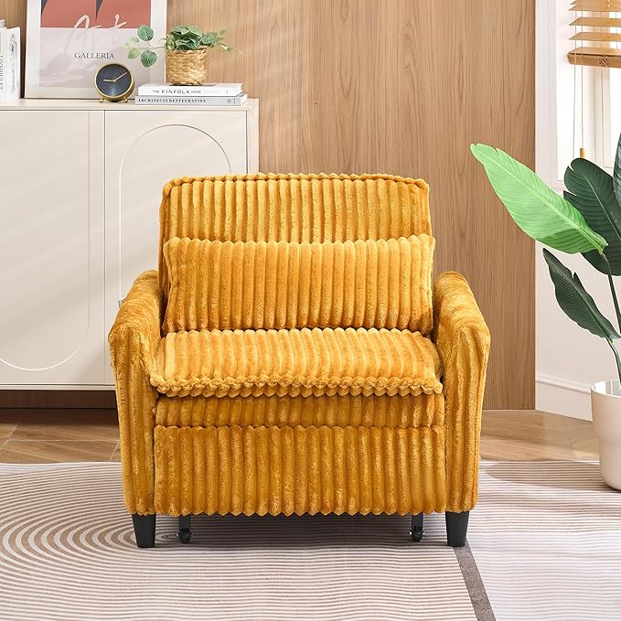 Modern Corduroy Fabric Sofa Bed Futon 3 in 1 Convertible Pullout Bed Sleeper Couches with 3 Reclining Backrests Small Sofa Chair Bed for Living Room Bedroom (Yellow)