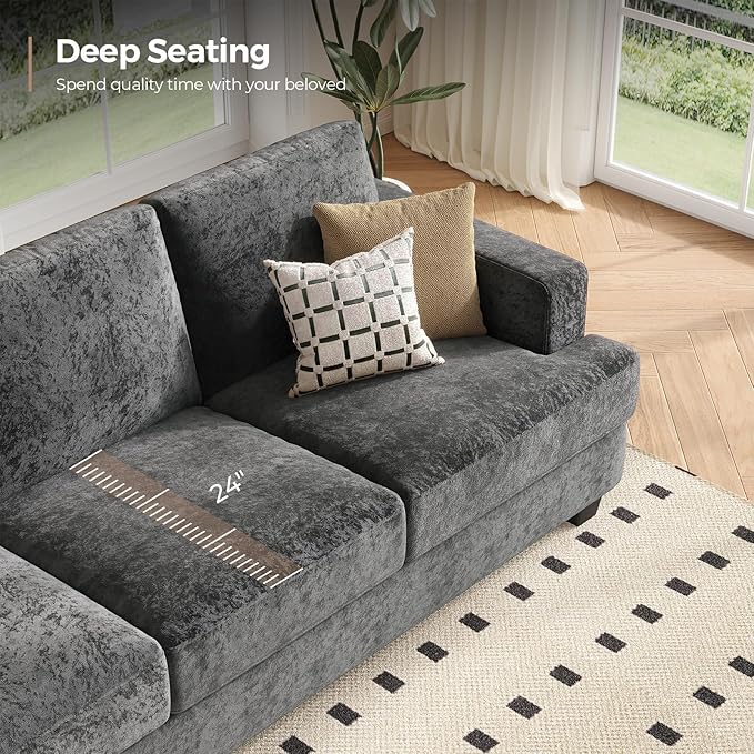 89 Inch Sofa with Extra Deep Seats Oversize3 Seater Sofa for Living Room Modern Couch and Sofa Comfy Armrests and Seats and Backrests Easy InstallationChenille Fabric Gray