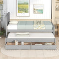 Merax Classic Solid Wooden Bed Farme with Trundle Bed and Drawers Storage Sofa Bed for Living Room Bedroom Guest Room Space SavingGray