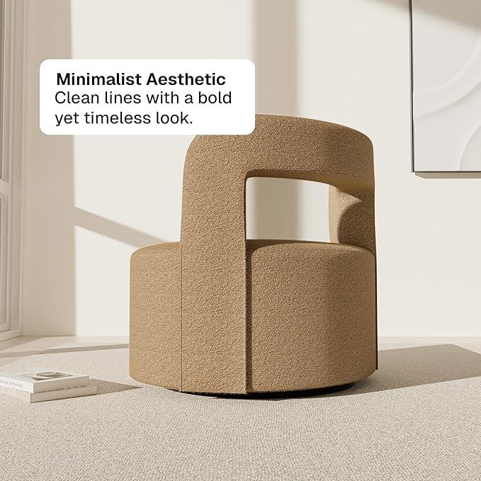 BELLEZE Contemporary Teddy Swivel Chair with Open-Back Design Cozy Upholstered Accent Chair for Living Room Bedroom or Office - 360° Rotating Base - Burke (Brown)